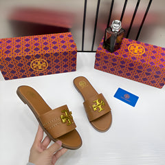 Tory Burch Eleanor Slide Flat Brown With OG Box