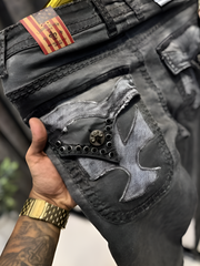 LAGUNA BEACH CHARCOAL GREY DIAMOND PATCH DENIM