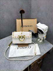 Pinko Love Studded Crossbody Bag With OG Box & Dust Bag White 9917