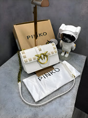 Pinko Love Studded Crossbody Bag With OG Box & Dust Bag White 9917