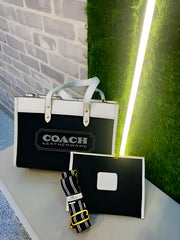 Coach Field Tote 30 Authenic Black Canvas With Pouch OG Box & Dust Bag 6739 Black