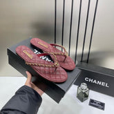 Chanel Thong Slides Red Wine For Women With Original Box