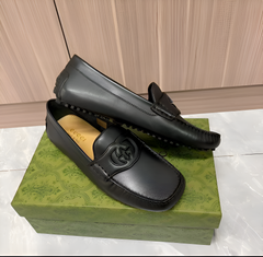 Gucci Interlocking Mens All Black Leather Loafers