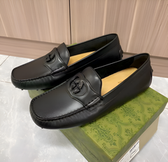 Gucci Interlocking Mens All Black Leather Loafers