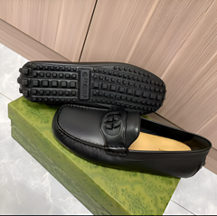 Gucci Interlocking Mens All Black Leather Loafers
