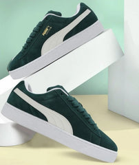 puma suede xl Green White with extra lace 464