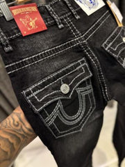 TRUE RELIGION BLACK DUSTY WASH BOOTCUT JEANS