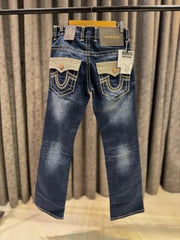 TRUE RELIGION BOOTCUT BLUE LEATHER PATCH