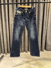 TRUE RELIGION BOOTCUT BLUE LEATHER PATCH