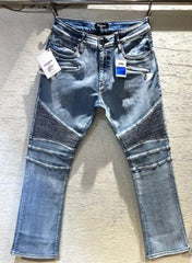 BALMMAIN DENIM BIKER JEANS LIGHT BLUE