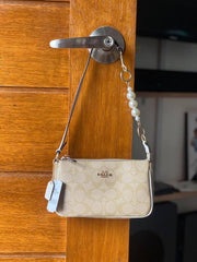 Coach Nolita 19 White Khakhi Sling Bag With Box Dust Bag Sling Chain