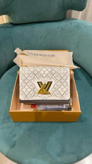 Louis Vuitton Embroidered Twist Logo Premium Double Box Bag With Shoulder Strap (45962 White Grey)