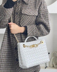 Bottega Veneta Andiamo Small Intrecciato-Leather Bag Off White 159