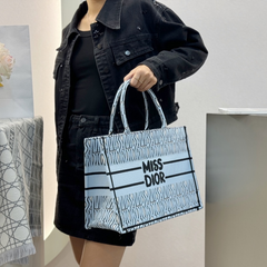 Miss Dior Graffiti Book Large Tote With OG Box & Dust Bag & Scarf (Blue - 1032)