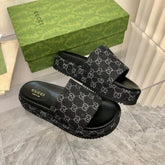 Gucci GG Marmont Platform Slide Sandal With OG Box & Carry Bag (Black)