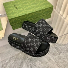 Gucci GG Marmont Platform Slide Sandal With OG Box & Carry Bag (Black)