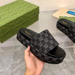 Gucci GG Marmont Platform Slide Sandal With OG Box & Carry Bag (Black)
