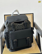 Coach Unisex Rivington Backpack Black Sprint Leather With Dust Bag 059 Black Black