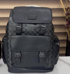 Coach Unisex Rivington Backpack Black Sprint Leather With Dust Bag 059 Black Black