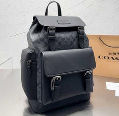 Coach Unisex Rivington Backpack Black Sprint Leather With Dust Bag 059 Black Black
