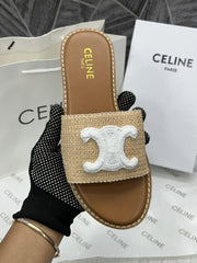 Celine Triomphe Woody Flats White For Woman With Original Box And Carry Bag