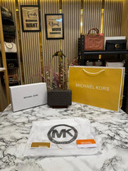 MICHAEL KORS HEATHER MK LOGO WITH OG BOX AND DUST BAG WITH CARRY BAG PREMIUM QUALITY (BROWN) 60027