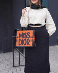 Miss Dior By hristian Dior Graffiti Book Large Tote With OG Box & Dust Bag & Scarf (Orange 41cm)