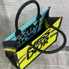 Miss Dior By Christian Dior Graffiti Book Large Tote With OG Box & Dust Bag & Scarf (Yellow Green-41cm)