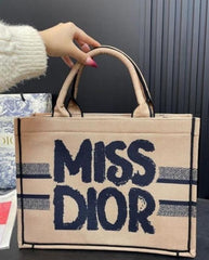 Miss Dior By Christian Dior Graffiti Book Large Tote With OG Box & Dust Bag & Scarf (Milk_Tea-41cm)