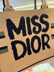 Miss Dior By Christian Dior Graffiti Book Large Tote With OG Box & Dust Bag & Scarf (Milk_Tea-41cm)