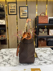 MICHAEL KORS MAEVE SIGNATURE LOGO SMALL CONVERTIBLE OPEN TOTE WITH DUST BAG (BIEGE BROWN)