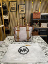 MICHAEL KORS MAEVE SIGNATURE LOGO SMALL CONVERTIBLE OPEN TOTE WITH DUST BAG (BIEGE BROWN)