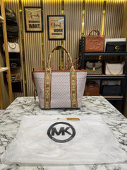 MICHAEL KORS MAEVE SIGNATURE LOGO SMALL CONVERTIBLE OPEN TOTE WITH DUST BAG (BIEGE BROWN)