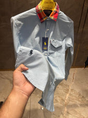 RALPH LAUREN POLO SKY BLUE PREMIUM COLLAR WORK SHIRT