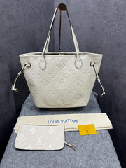 Louis Vuitton Off-White Monogram Giant With Pouch Empreinte Leather Neverfull MM Bag Off-White With Dust Bag M45686