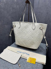 Louis Vuitton Off-White Monogram Giant With Pouch Empreinte Leather Neverfull MM Bag Off-White With Dust Bag M45686