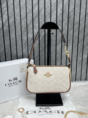 Coach Nolita 19 White Ap Brown With OriginalBox PearlCharm DustCover Chain Packaging
