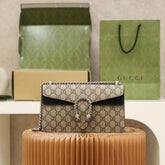 Gucci GG Supreme Medium Dionysus Bag In Apricot Black With OG Box & Dust Bag 50247 Apricot Black