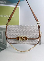 Michael Kors Parker Medium Logo Shoulder Bag With Dust Bag & OG Box 22319 Beige Brown