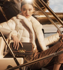 Michael Kors Parker Medium Logo Shoulder Bag With Dust Bag & OG Box 22319 Coffee Brown