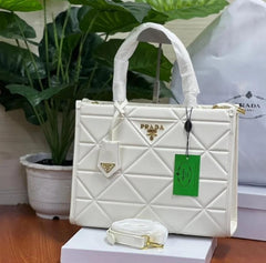 Prada Leather Symbole Tote Bag With Dust Bag (White - 405)