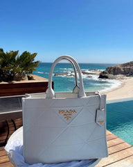 Prada Leather Symbole Tote Bag With Dust Bag (White - 405)