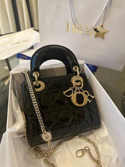 Dior Lady Mini Patent Leather With OriginalBox DustCover 2LongBelt Chain And Leather StarCharm Ribbon Highend