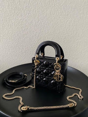 Dior Lady Mini Patent Leather With OriginalBox DustCover 2LongBelt Chain And Leather StarCharm Ribbon Highend