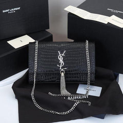 Ysl Kate Tassel Black Silver Shoulder Bag With Original Box