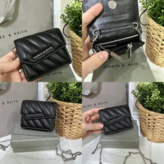 Charles & Keith Mini Asymmetric Flap Sling Bag With OG Box & Dust Bag (Black - 786)