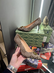 Gucci GG Monogram Heels With OG Box & Dust Bag & Carry Bag (Brown-1065)