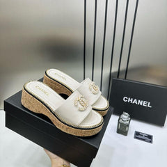 Chanel CC Platform White Sandal Slide With OG Box & Carry Bag 22865 White