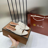 Loro Piana Summer Charms Grey suede Flat Slides For Her With OG Box Grey