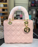 Christian Dior Lady Dior Handbag Leather Matte Pink With OG Box & Dust Bag 621 Pink